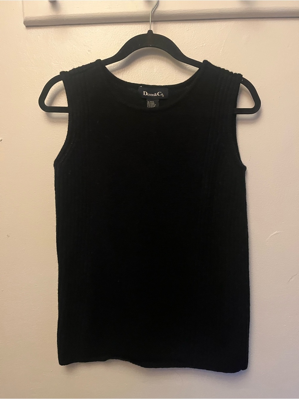 Denim&Co Black Ribbed Sleeveless Tank
